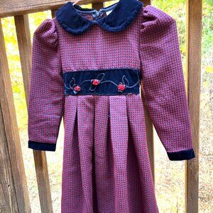 GIRLS FALL WINTER DRESS RARE EDITIONS “Small”  10/12  ROSES RED BLUE in 30350